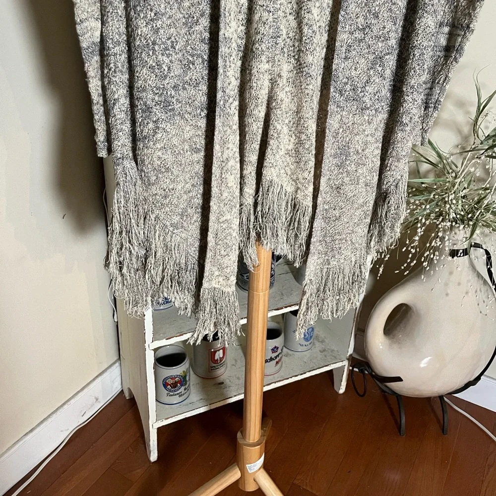 Nic + Zoe M Beautiful cream and dusty denim blue fringed open front cardigan - Picture 4 of 5